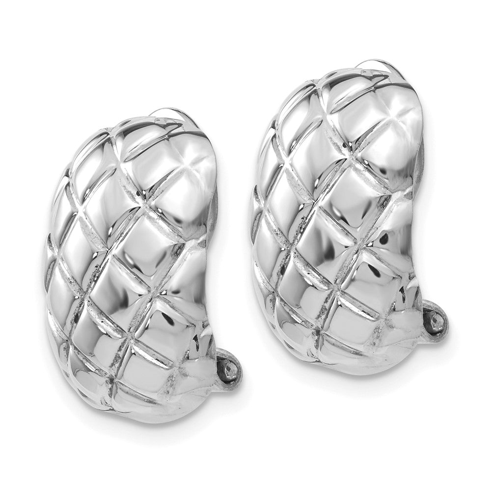14k White Gold 12 mm Polished Quilted Non-pierced Omega Back Earrings (3.21 grams)