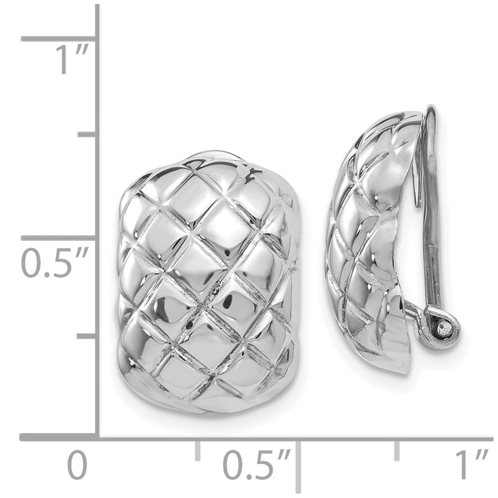 14k White Gold 12 mm Polished Quilted Non-pierced Omega Back Earrings (3.21 grams)