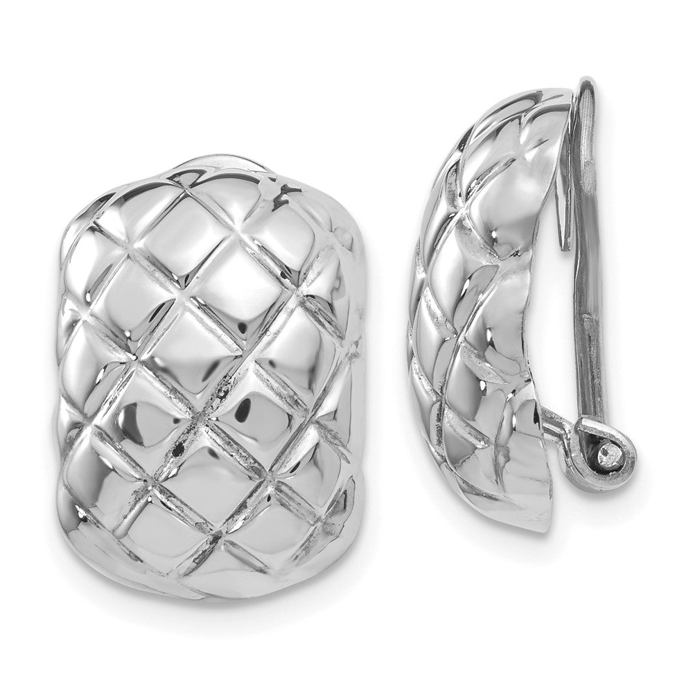 14k White Gold 12 mm Polished Quilted Non-pierced Omega Back Earrings (3.21 grams)