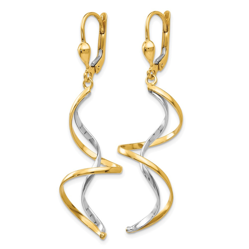 14k Two-tone 14 mm Spiral Dangle Earrings (3.59 grams)