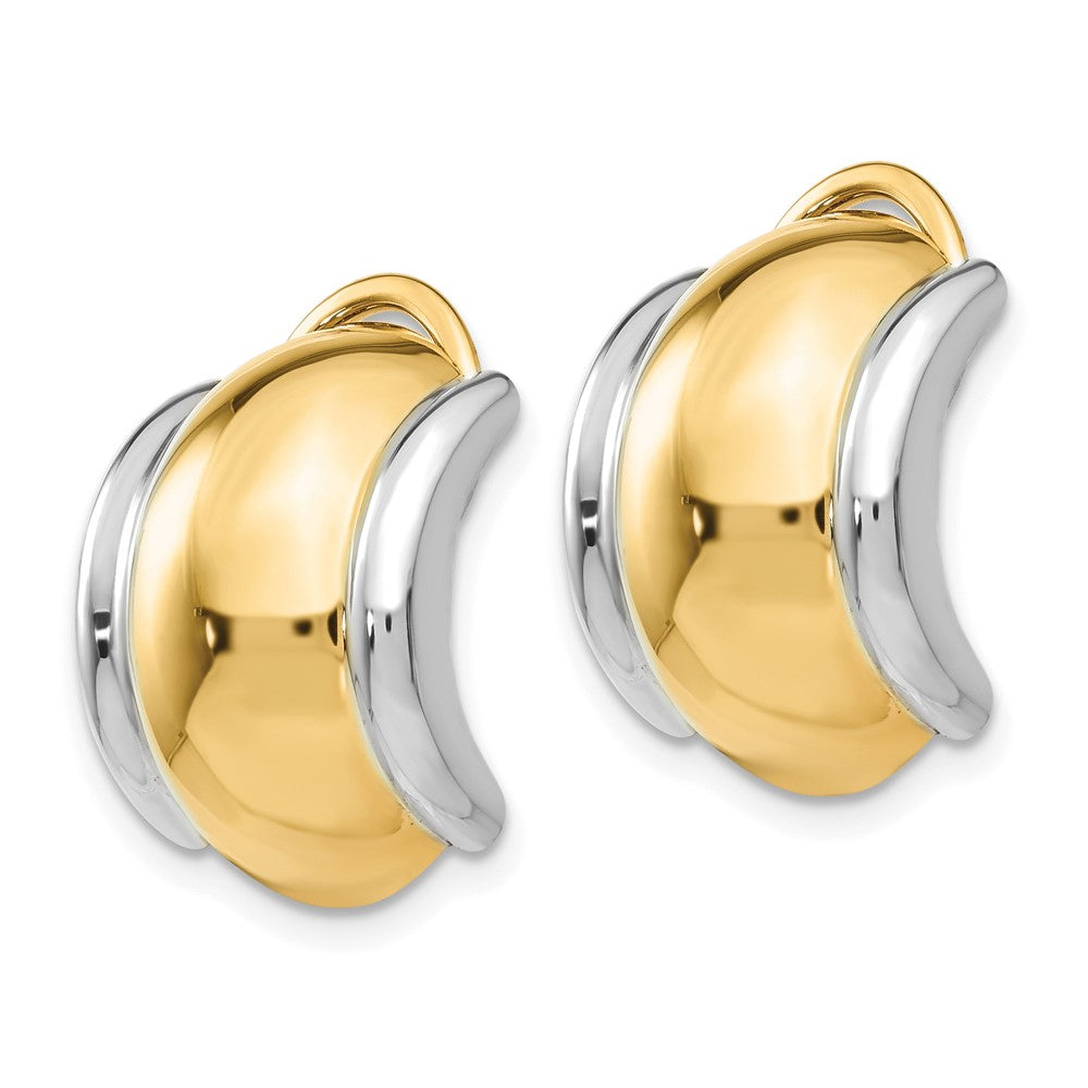 14k Yellow & Rhodium 12 mm Omega Clip Non-pierced Earrings (3.22 grams)