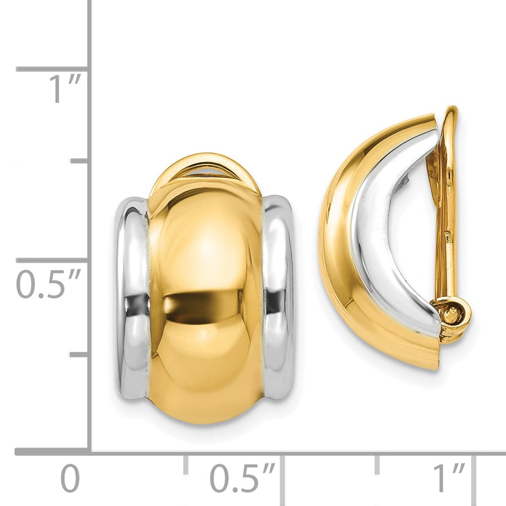 14k Yellow & Rhodium 12 mm Omega Clip Non-pierced Earrings (3.22 grams)