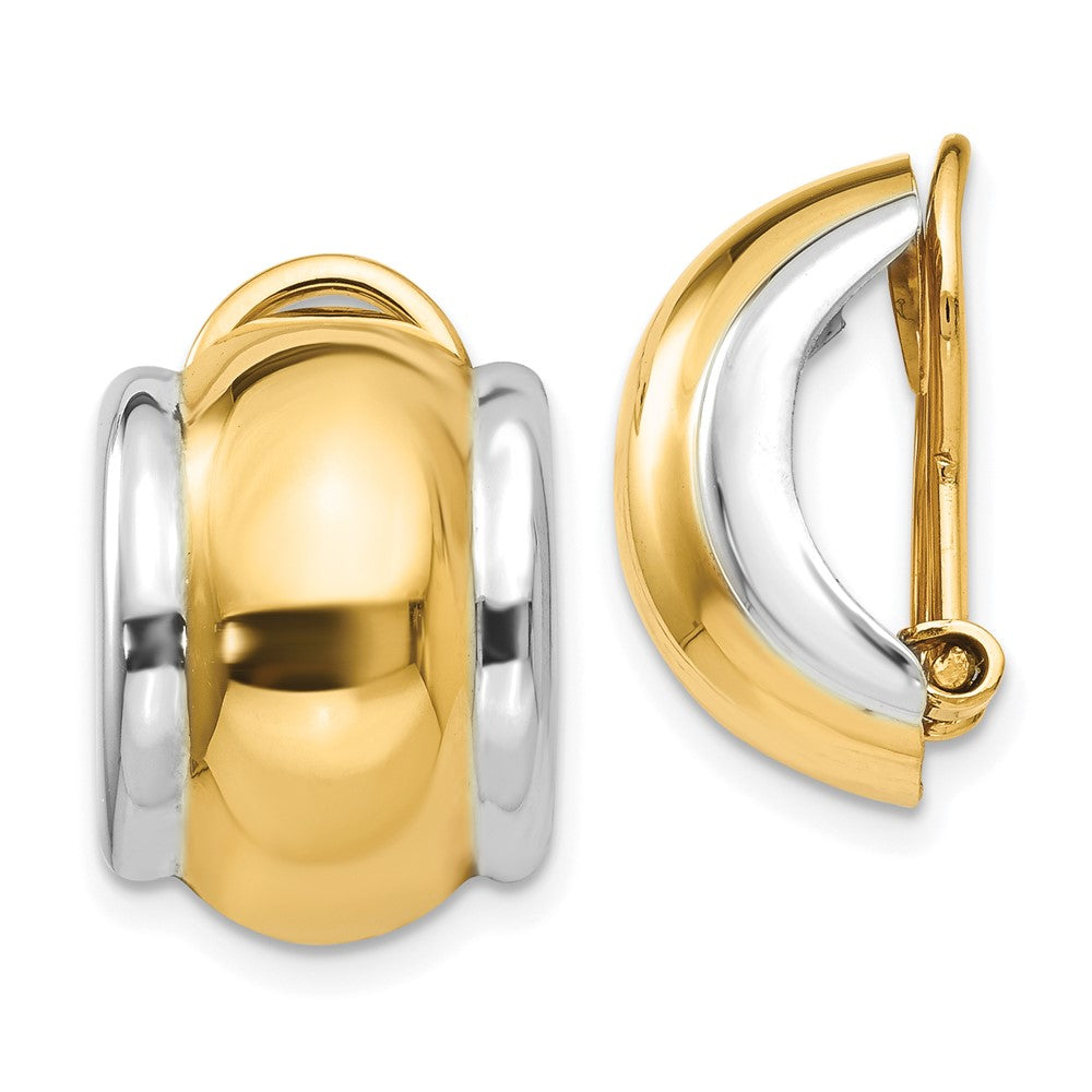 14k Yellow & Rhodium 12 mm Omega Clip Non-pierced Earrings (3.22 grams)