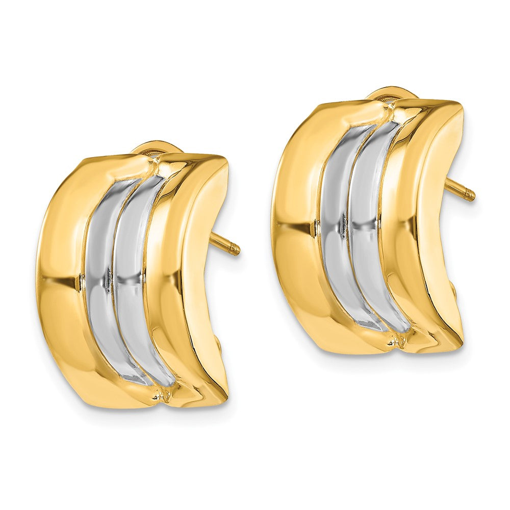14k Yellow & Rhodium 11.75 mm Omega Post Earrings (3.9 grams)