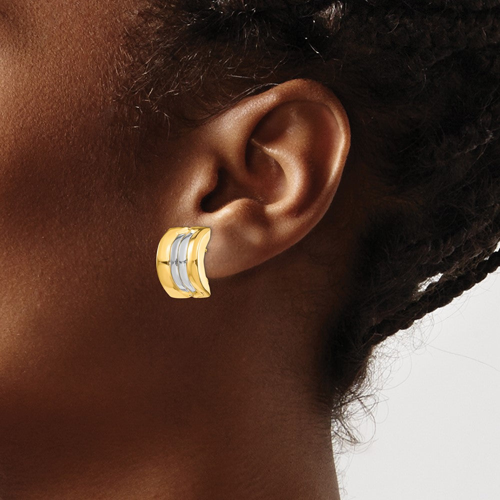 14k Yellow & Rhodium 11.75 mm Omega Post Earrings (3.9 grams)