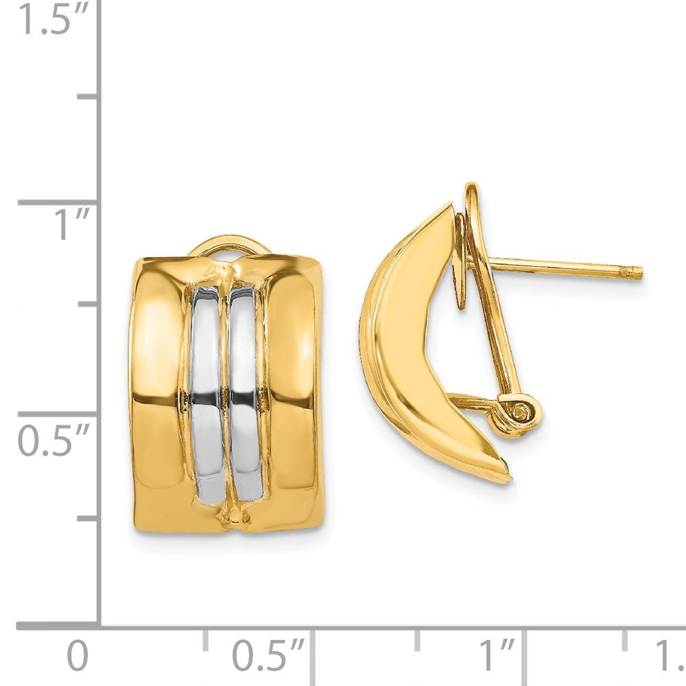 14k Yellow & Rhodium 11.75 mm Omega Post Earrings (3.9 grams)