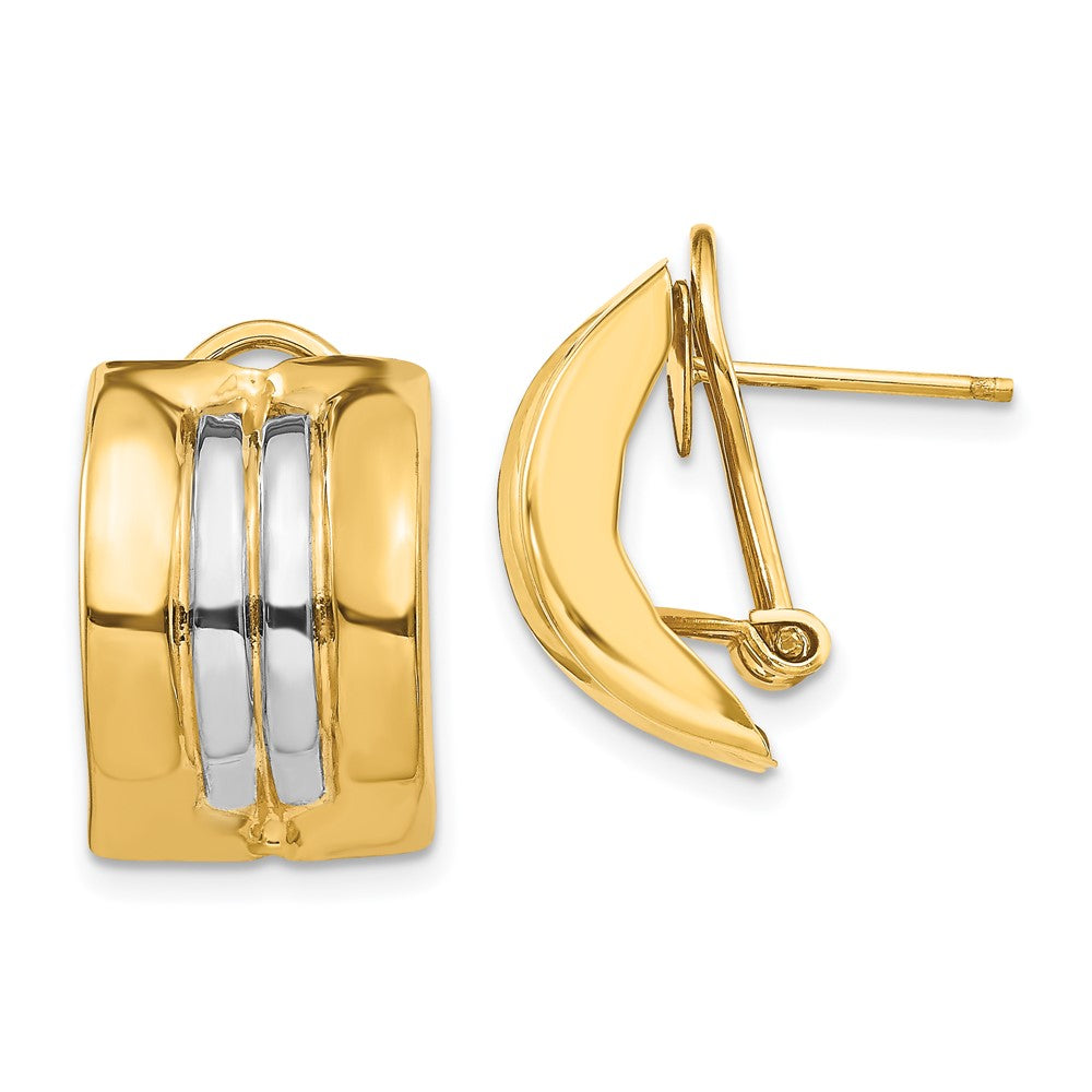 14k Yellow & Rhodium 11.75 mm Omega Post Earrings (3.9 grams)