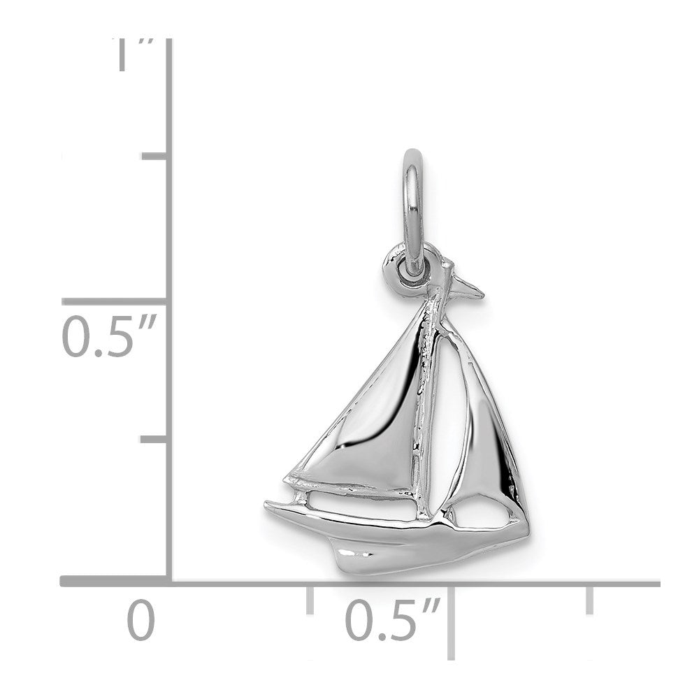 14k White Gold 12 mm Solid Polished 3-D Sailboat Charm (0.91 grams)