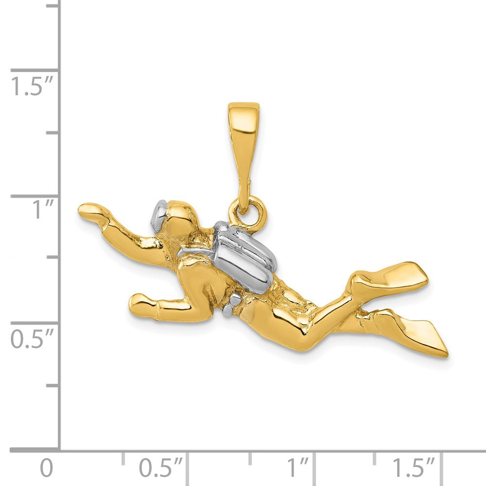 14k Yellow & Rhodium 38 mm Polished Open-Backed Scuba Diver Pedant (3.69 grams)