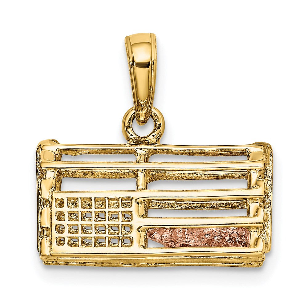 14k Two-tone 17 mm Two-Tone Polished 3-D Lobster Trap Pendant (2.53 grams)