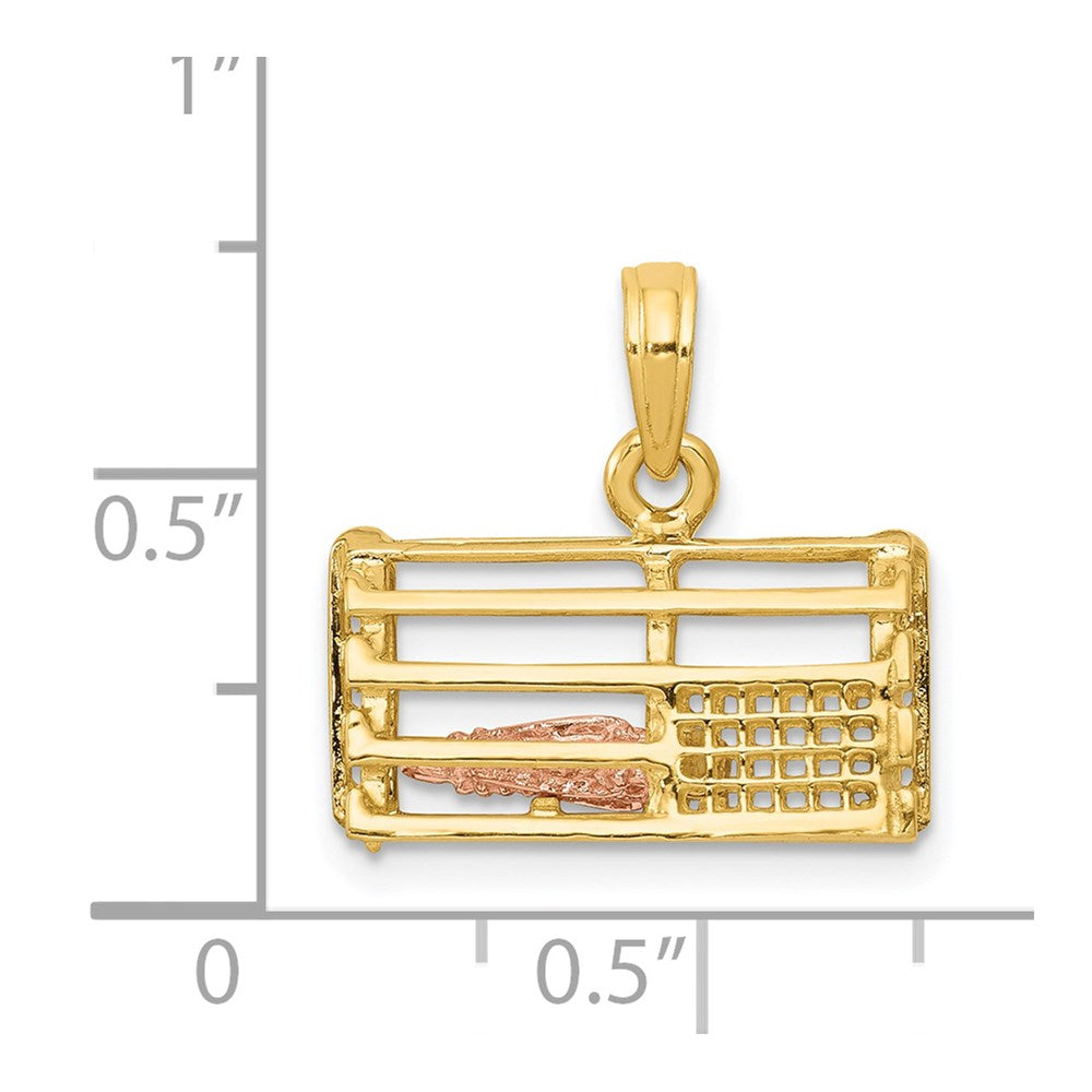 14k Two-tone 17 mm Two-Tone Polished 3-D Lobster Trap Pendant (2.53 grams)