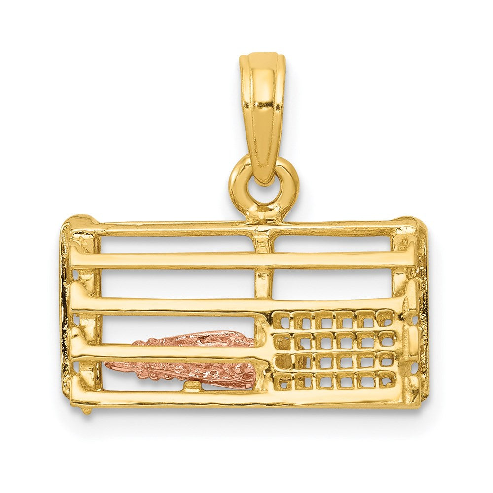 14k Two-tone 17 mm Two-Tone Polished 3-D Lobster Trap Pendant (2.53 grams)
