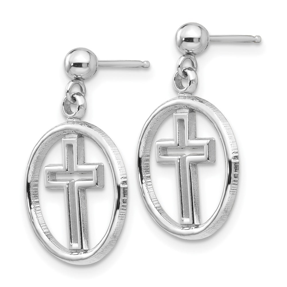 14k White Gold 13 mm Polished Eternal Life Cross Dangle Post Earrings (1.13 grams)