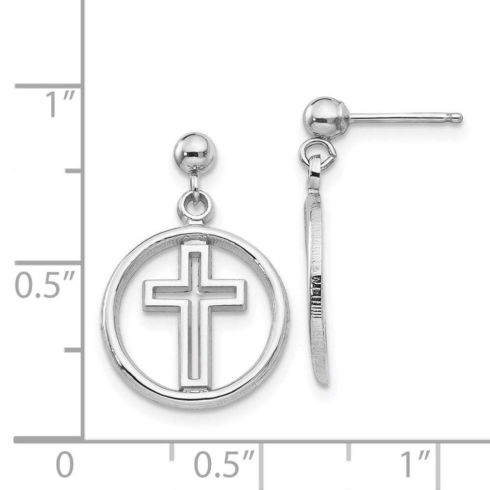 14k White Gold 13 mm Polished Eternal Life Cross Dangle Post Earrings (1.13 grams)