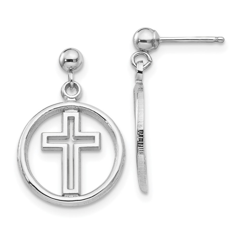 14k White Gold 13 mm Polished Eternal Life Cross Dangle Post Earrings (1.13 grams)