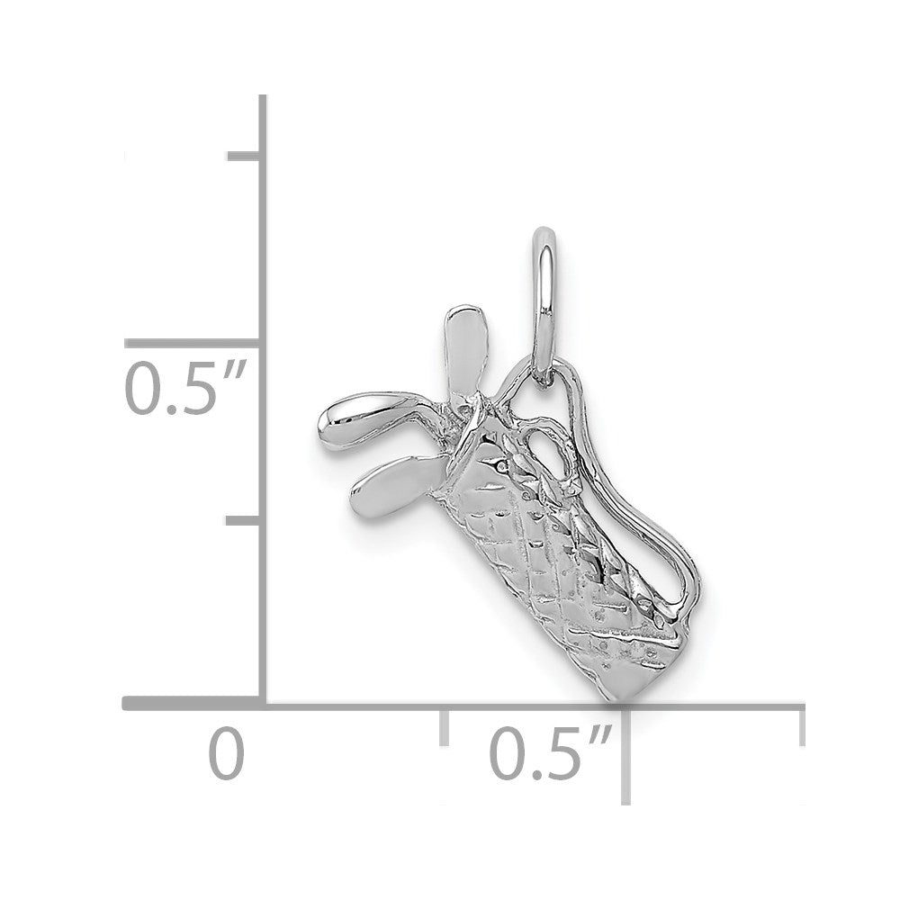 14k White Gold 9 mm Solid Polished 3-D Golf Bag/Clubs Charm (1.3 grams)