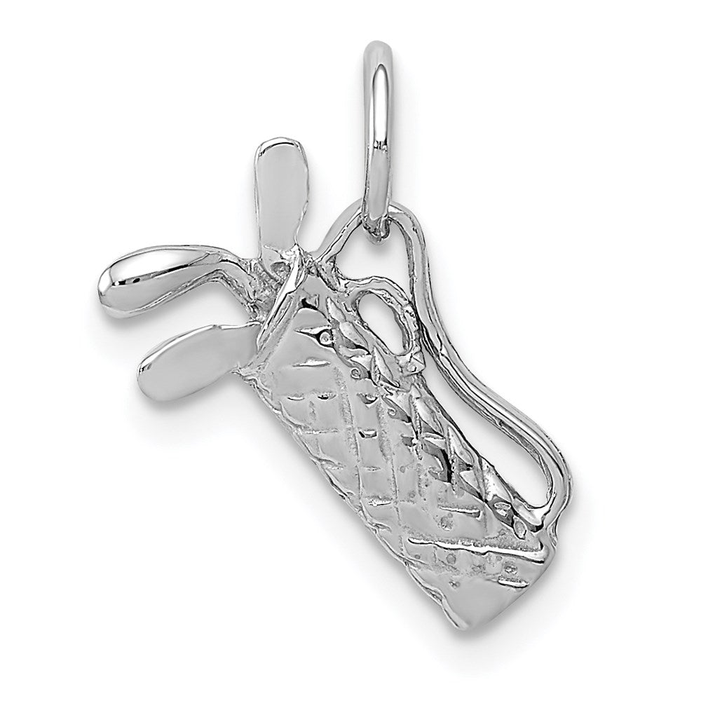 14k White Gold 9 mm Solid Polished 3-D Golf Bag/Clubs Charm (1.3 grams)