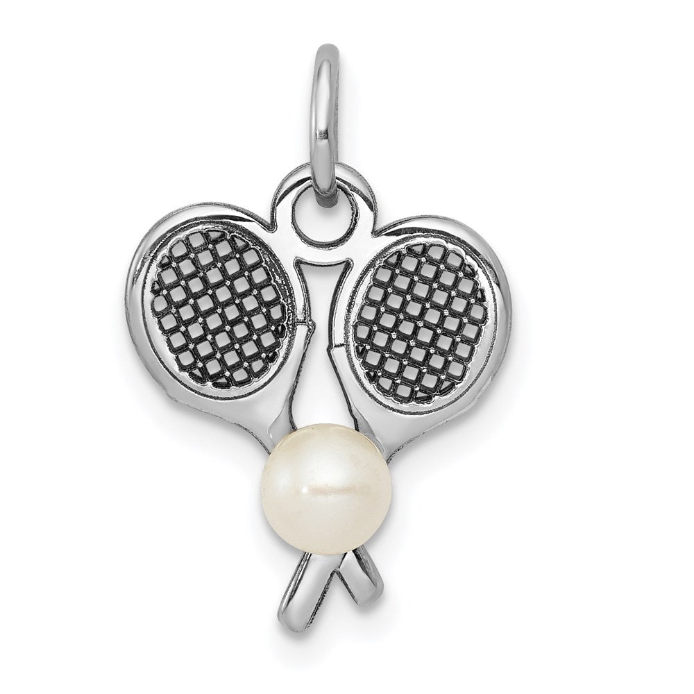 14k White Gold 13 mm Tennis Racquets W/FWC Pearl Charm (1.24 grams)