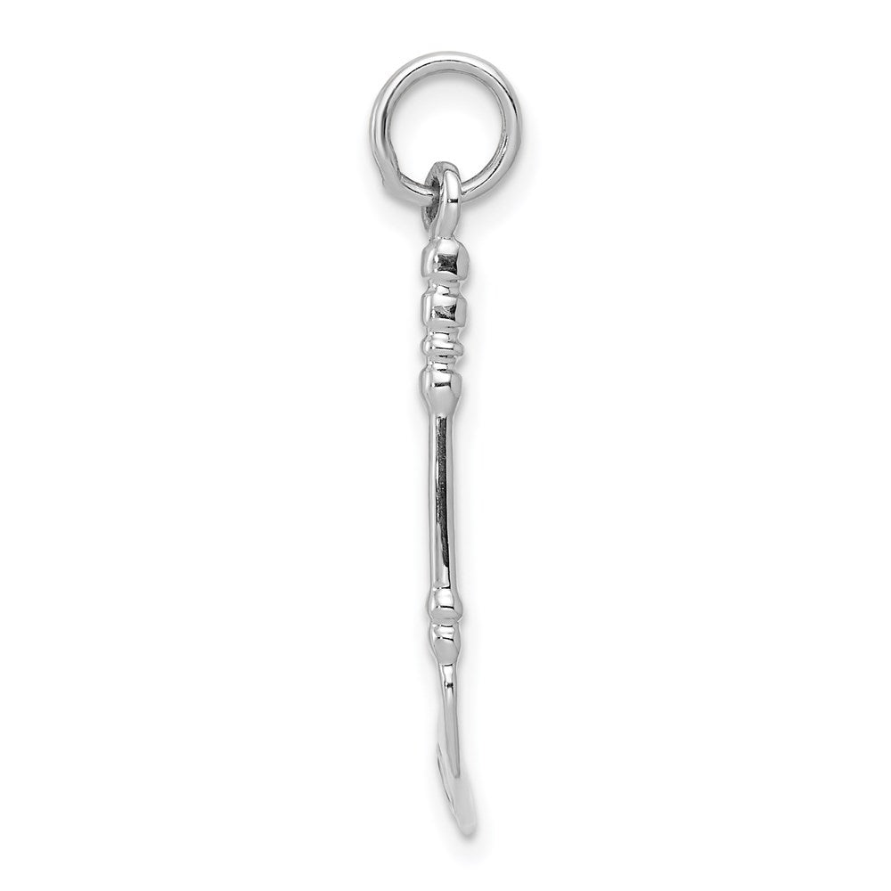 14k White Gold 9 mm Solid 3-D Enameled Hockey Stick Charm (0.77 grams)