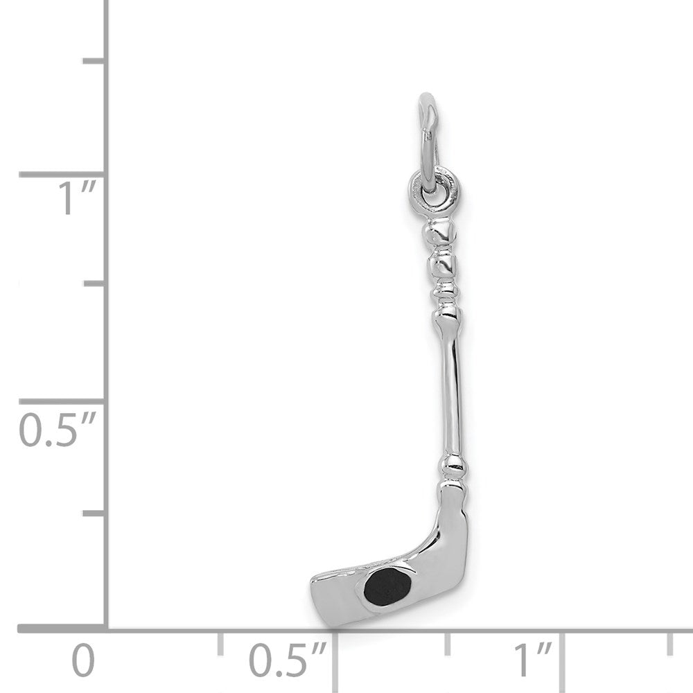 14k White Gold 9 mm Solid 3-D Enameled Hockey Stick Charm (0.77 grams)