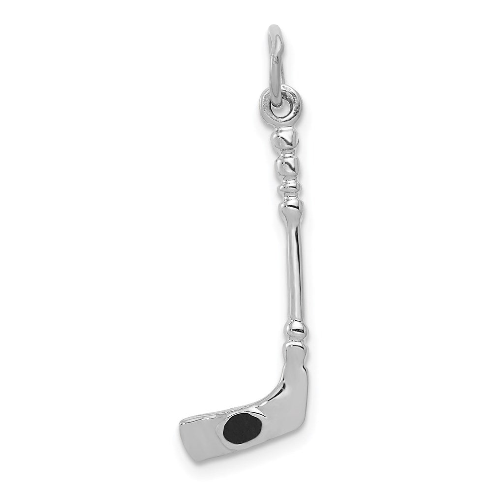 14k White Gold 9 mm Solid 3-D Enameled Hockey Stick Charm (0.77 grams)