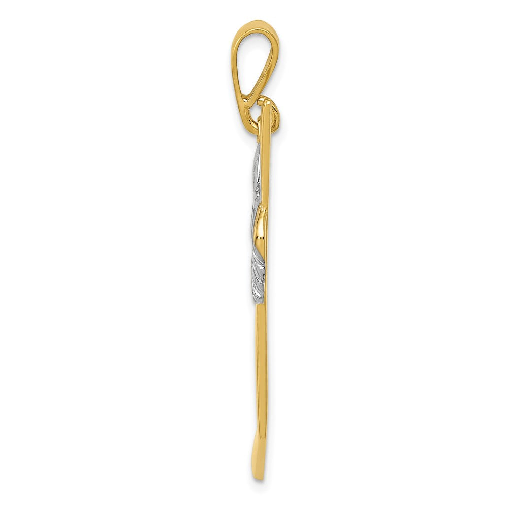 14k Yellow & Rhodium 21 mm Solid Polished Hockey Stick Pendant (2.29 grams)