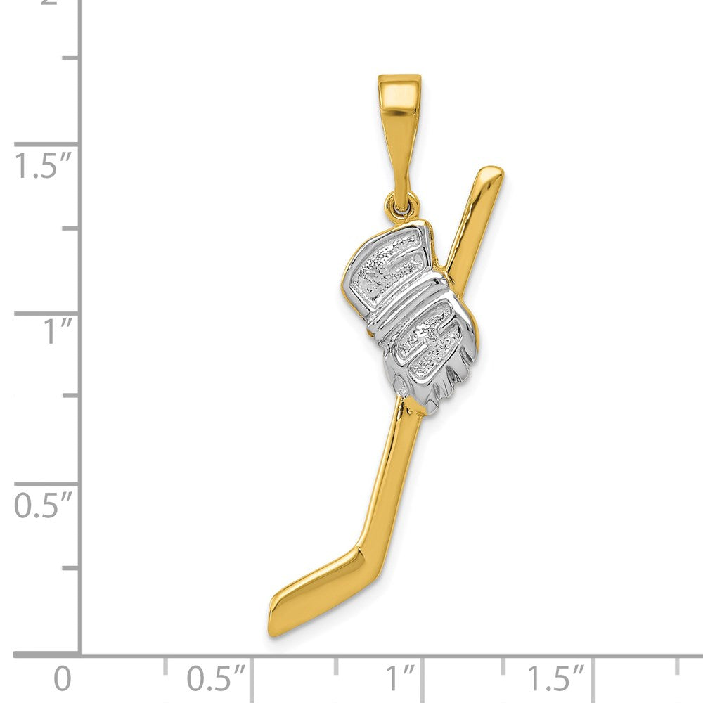 14k Yellow & Rhodium 21 mm Solid Polished Hockey Stick Pendant (2.29 grams)