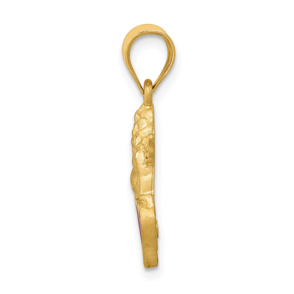 14k Yellow Gold 12 mm Enameled Angel on Heart Pendant (1.52 grams)