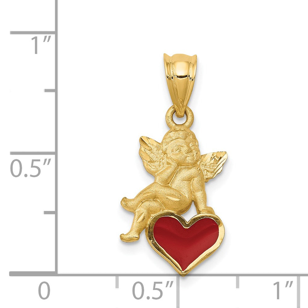 14k Yellow Gold 12 mm Enameled Angel on Heart Pendant (1.52 grams)