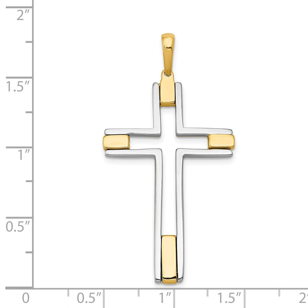 14k Two-tone 25 mm Fancy Cross Pendant (3.39 grams)