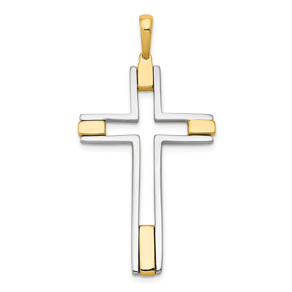 14k Two-tone 25 mm Fancy Cross Pendant (3.39 grams)