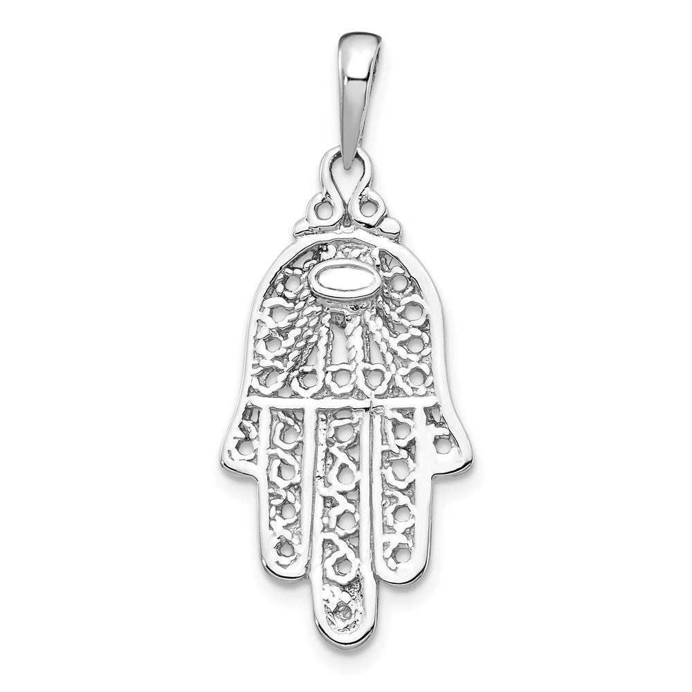 14k White Gold 15 mm Turquoise Filigree Chamseh Pendant (2.38 grams)