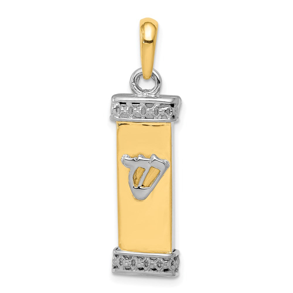 14k Two-tone 9 mm Two-Tone 3D Mezuzah Pendant (4.73 grams)