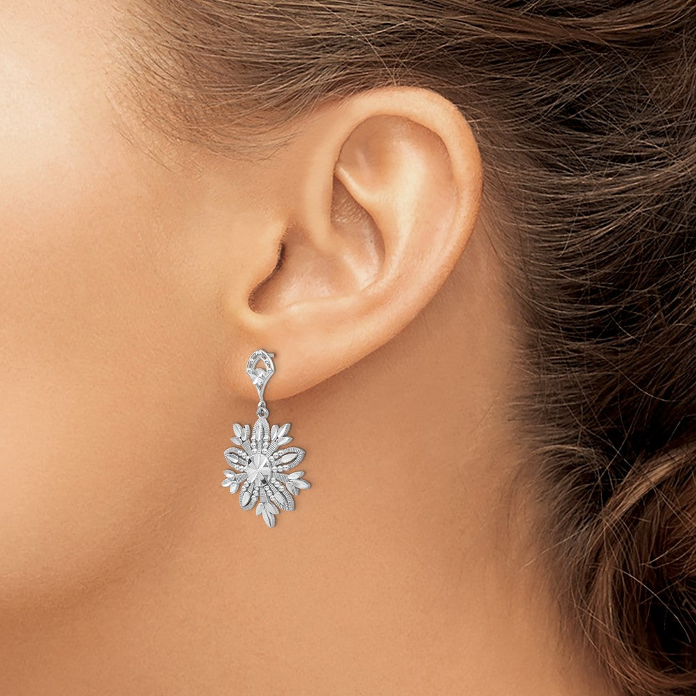 14k White Gold 18 mm Fancy Snowflake Dangle Earrings (2.91 grams)