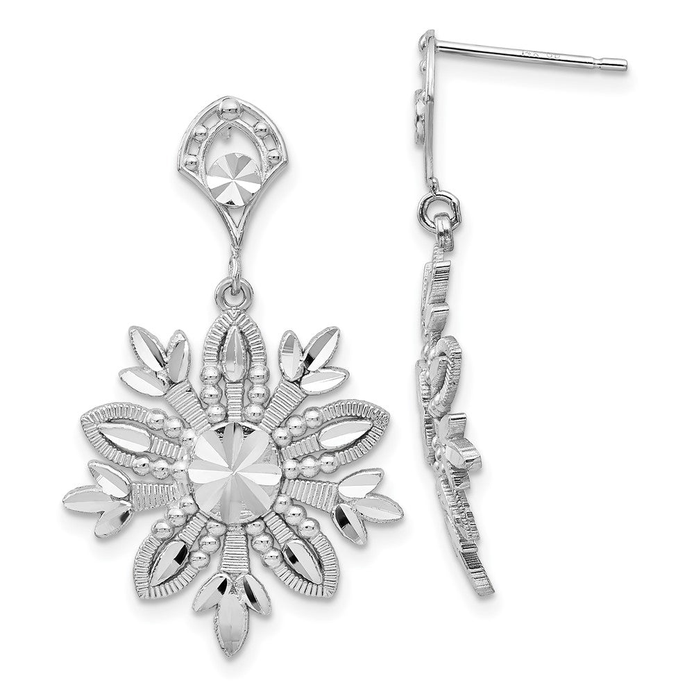 14k White Gold 18 mm Fancy Snowflake Dangle Earrings (2.91 grams)