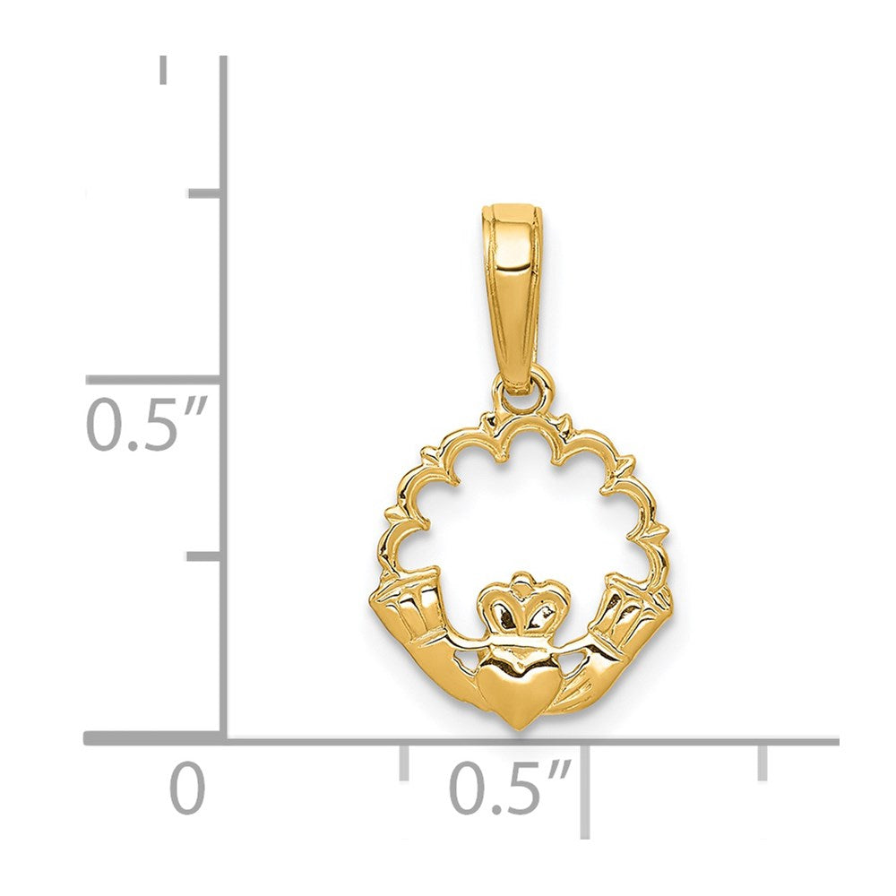 14k Yellow Gold 12 mm Polished Claddagh Pendant (0.58 grams)