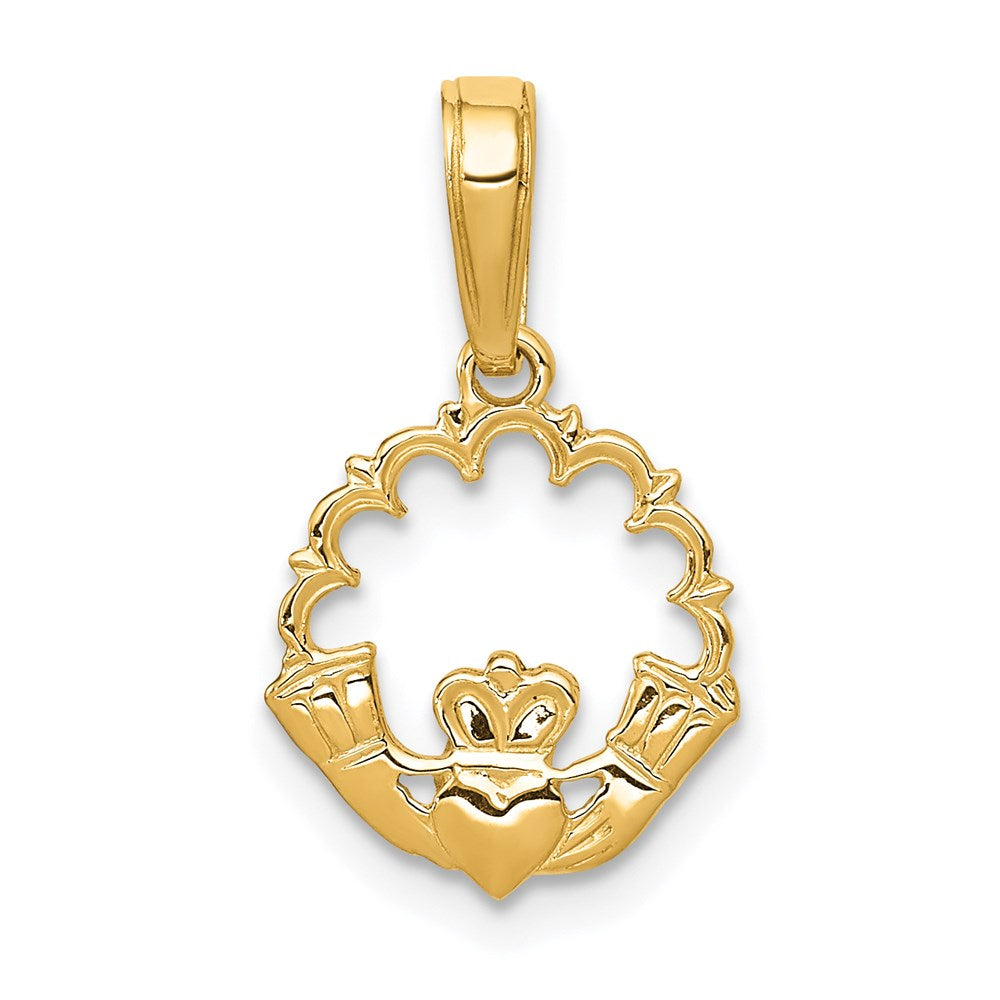 14k Yellow Gold 12 mm Polished Claddagh Pendant (0.58 grams)