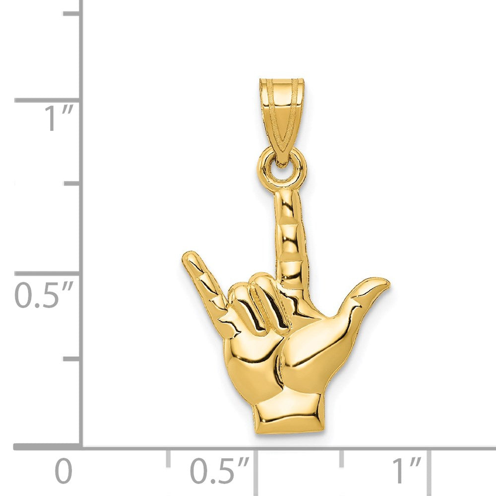 14k Yellow Gold 15 mm Polished I Love You Hand/Sign Language Charm (1.04 grams)