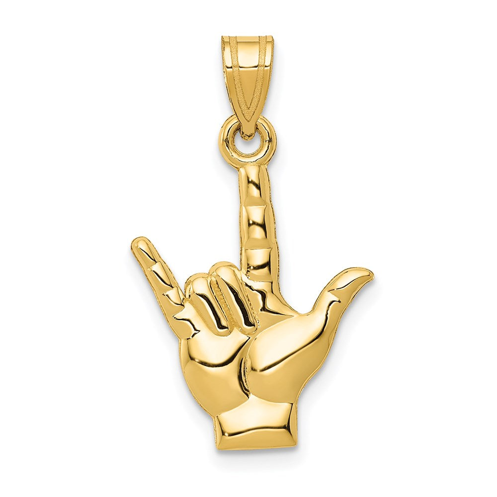 14k Yellow Gold 15 mm Polished I Love You Hand/Sign Language Charm (1.04 grams)