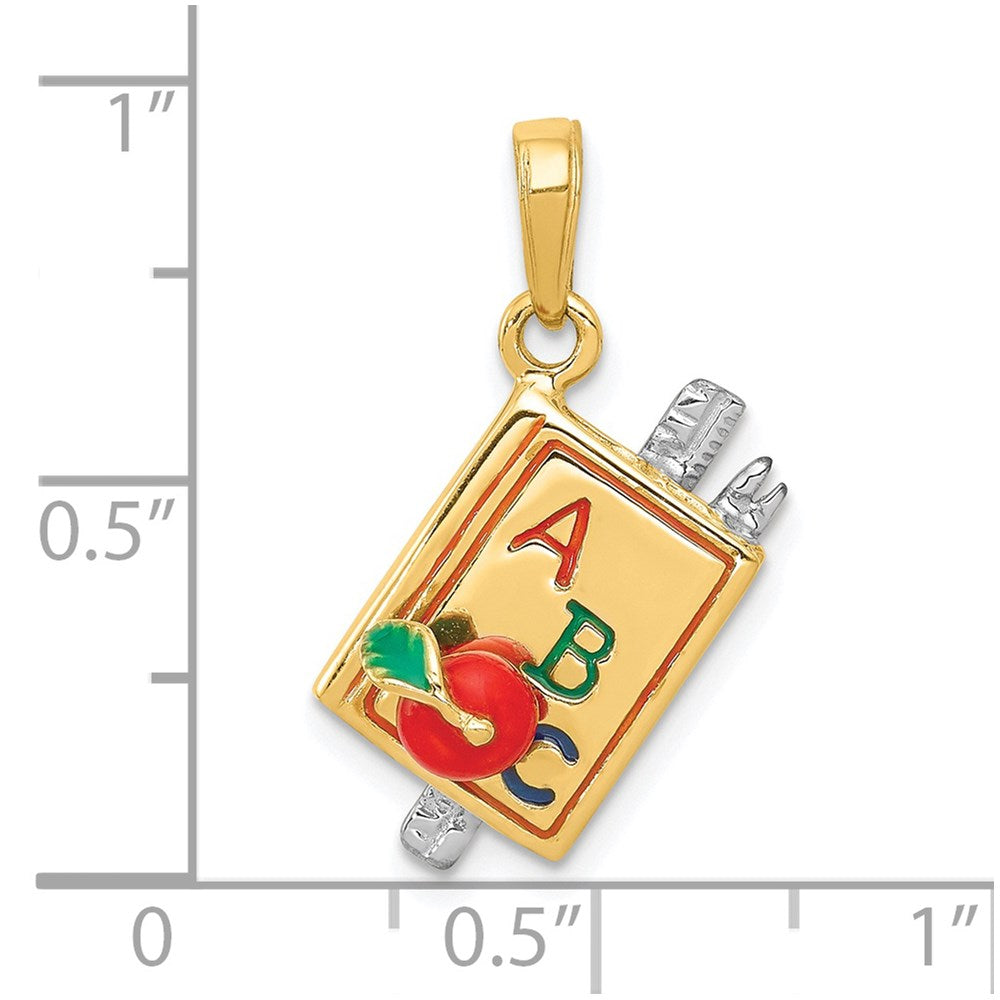 14k Two-tone 15 mm 3-D Enameled ABC School Book Pendant (4.23 grams)