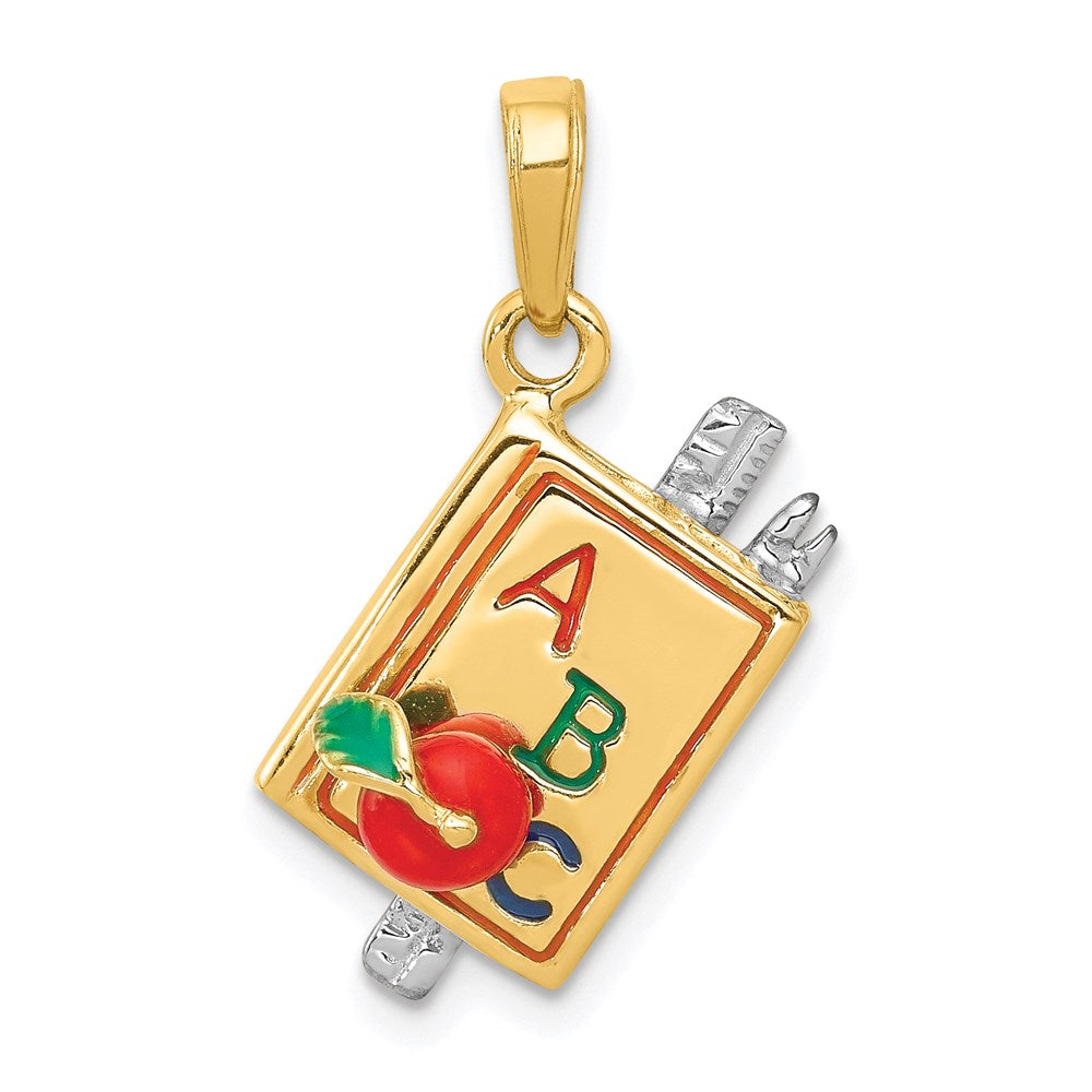 14k Two-tone 15 mm 3-D Enameled ABC School Book Pendant (4.23 grams)