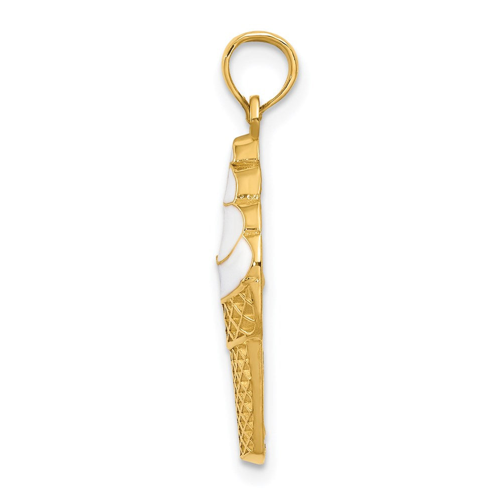 14k Yellow Gold 9 mm Enameled Vanilla Ice Cream Cone Pendant (1.57 grams)