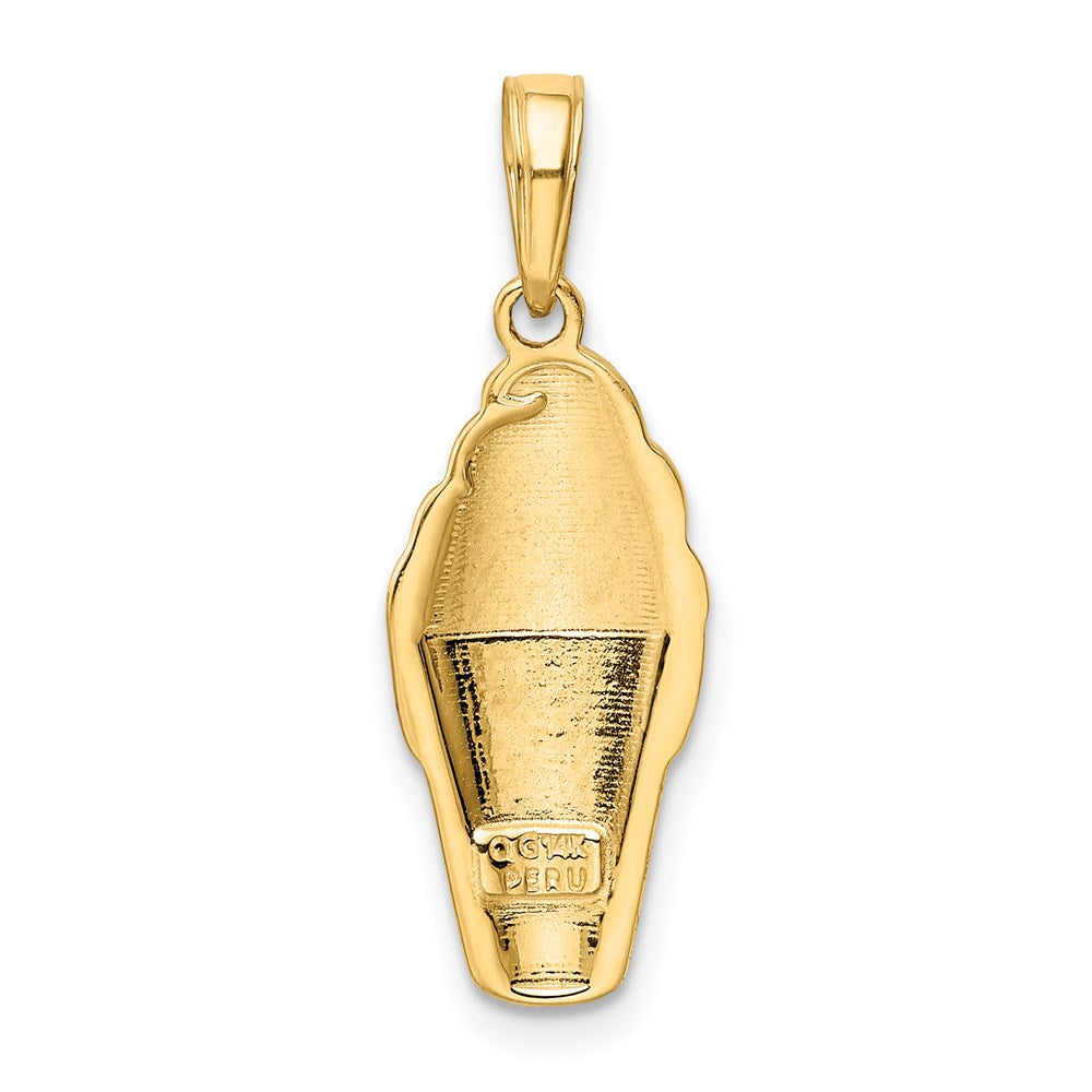 14k Yellow Gold 9 mm Enameled Vanilla Ice Cream Cone Pendant (1.57 grams)