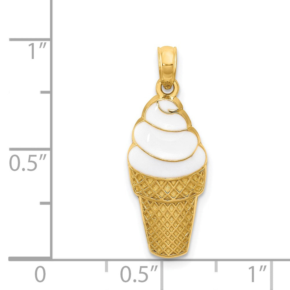 14k Yellow Gold 9 mm Enameled Vanilla Ice Cream Cone Pendant (1.57 grams)