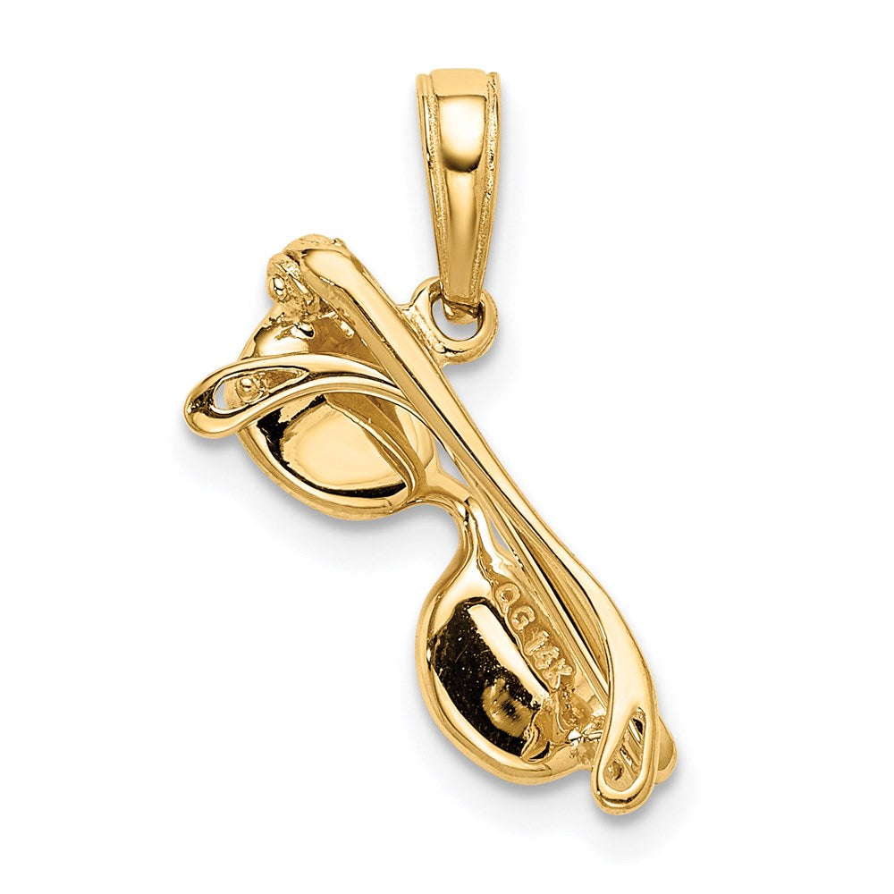 14k Yellow Gold 15 mm 3-D Pink Enameled Moveable Sunglasses Pendant (1.2 grams)