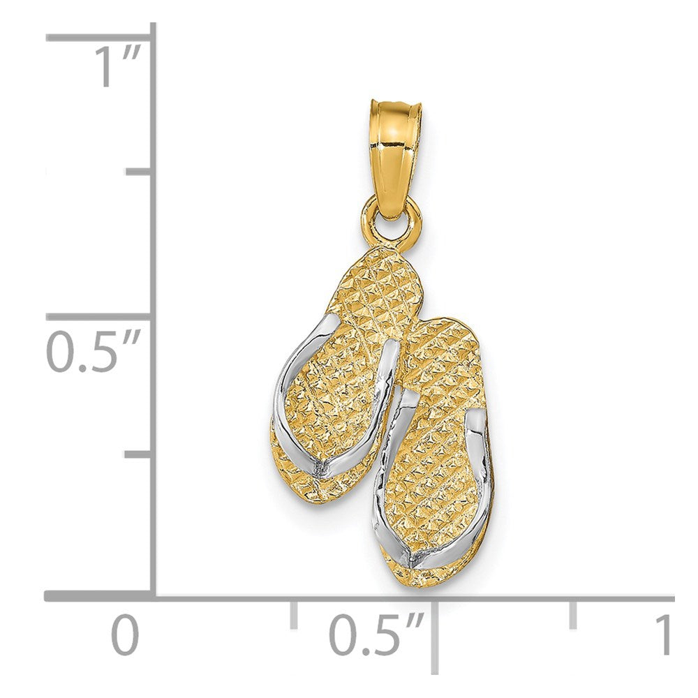 14k Yellow & Rhodium 10 mm 3D HAWAII Double Flip-Flop Pendant (1.17 grams)