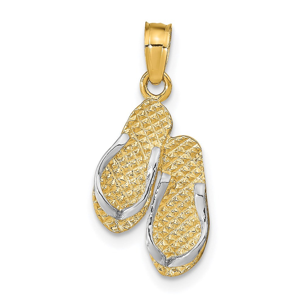 14k Yellow & Rhodium 10 mm 3D HAWAII Double Flip-Flop Pendant (1.17 grams)