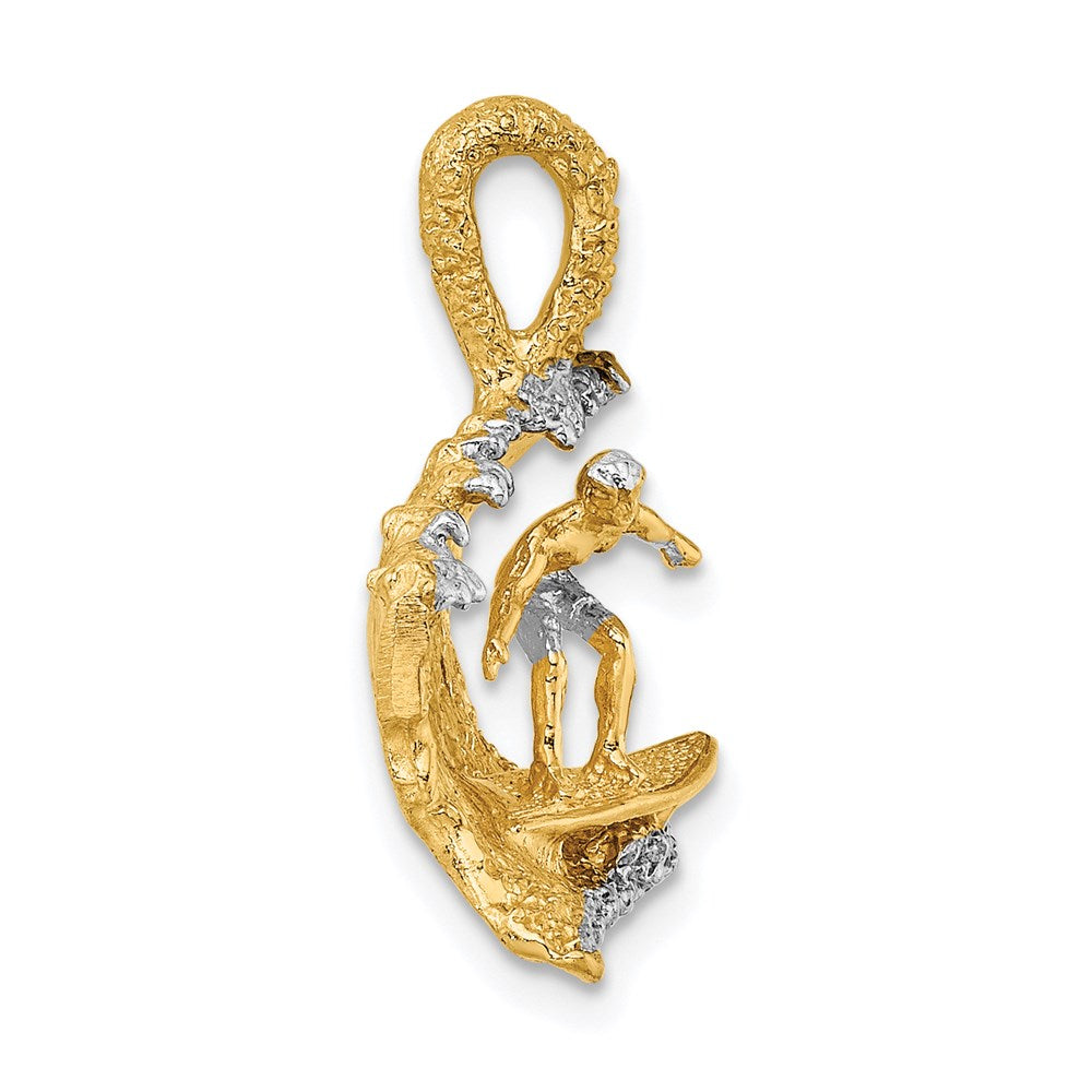 14k Yellow & Rhodium 17.8 mm 3-D Surfer In Wave Charm (4.29 grams)