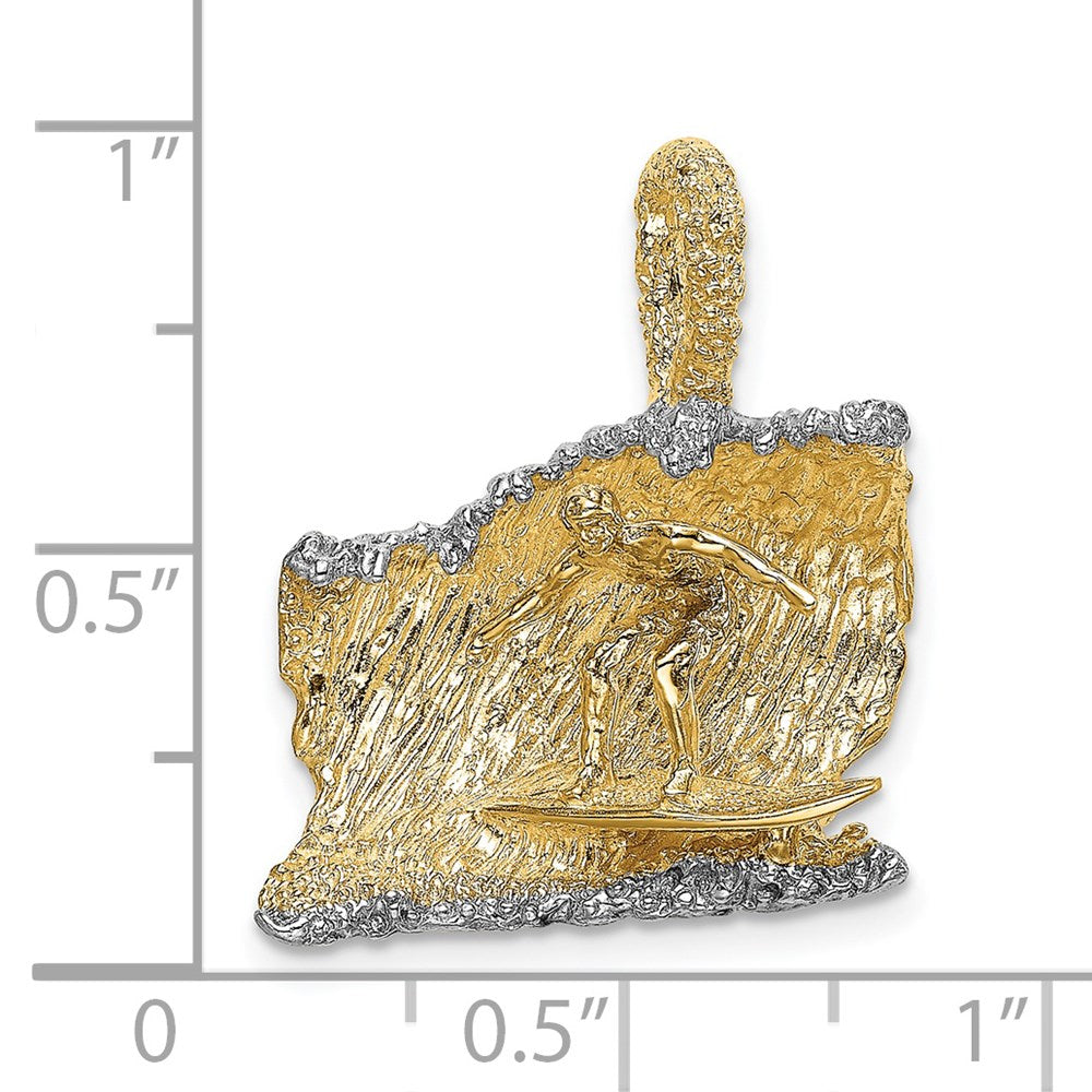 14k Yellow & Rhodium 17.8 mm 3-D Surfer In Wave Charm (4.29 grams)