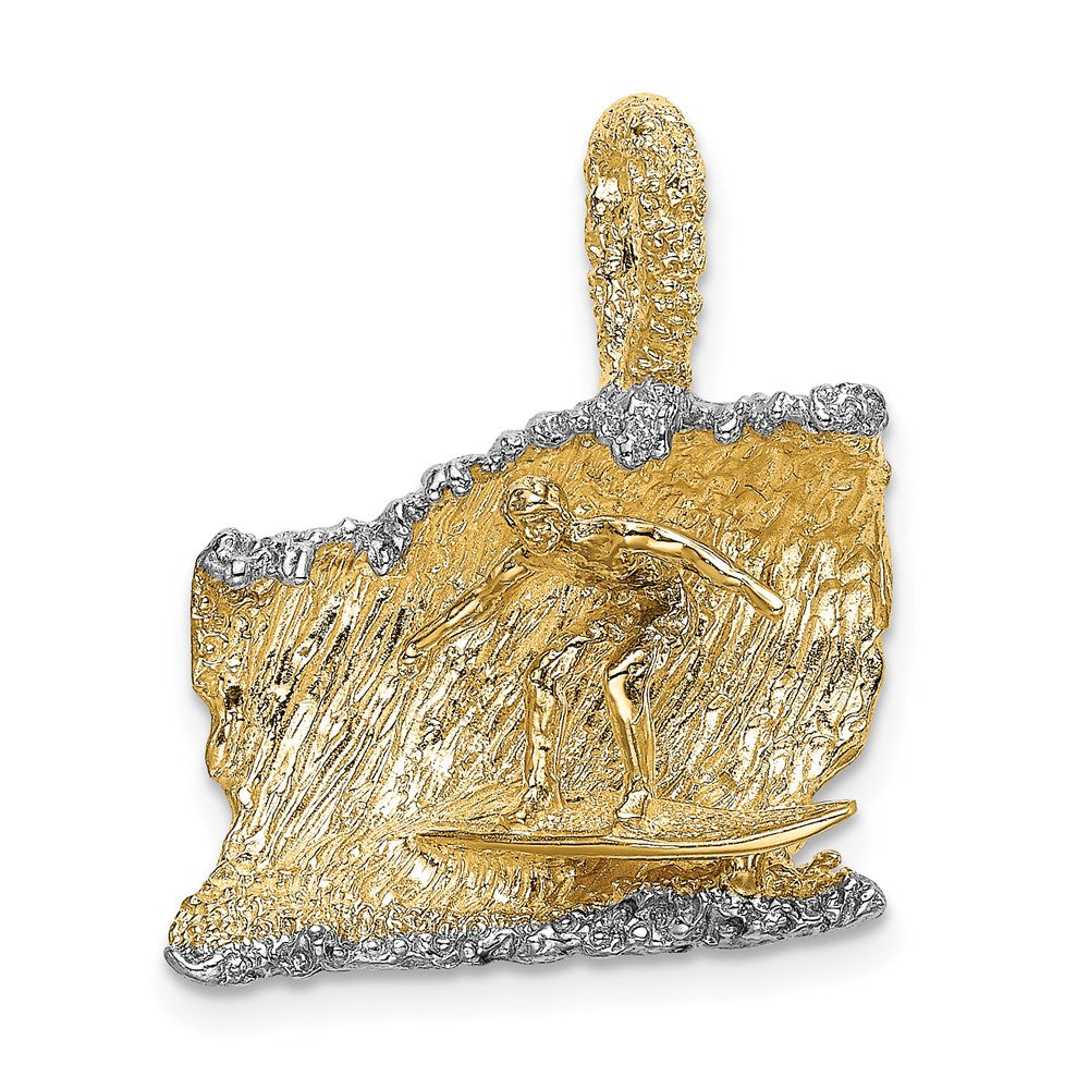 14k Yellow & Rhodium 17.8 mm 3-D Surfer In Wave Charm (4.29 grams)